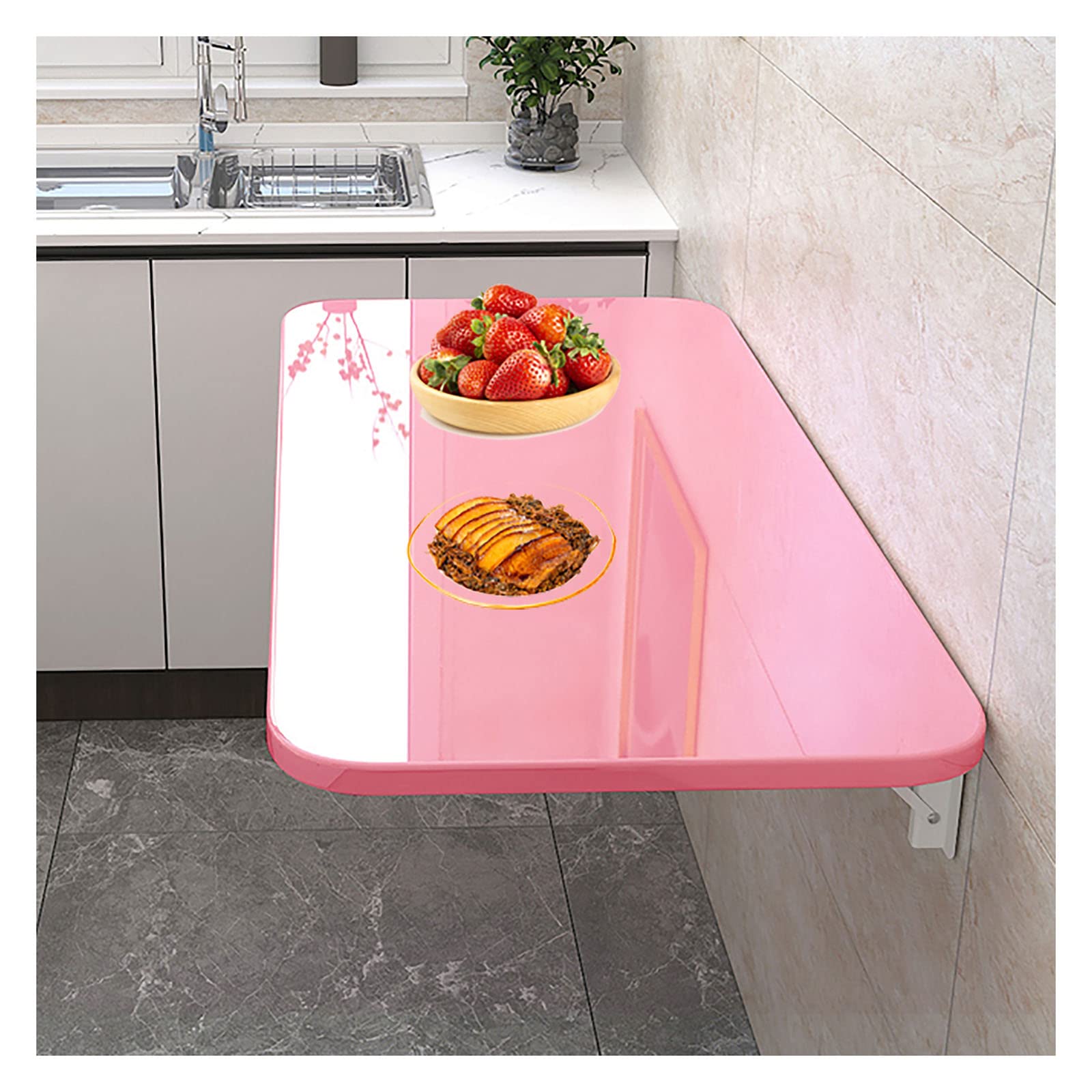Floating Desk Wall Mounted Folding Table Drop Leaf for Small Spaces Pink 70x50cm/28x20in