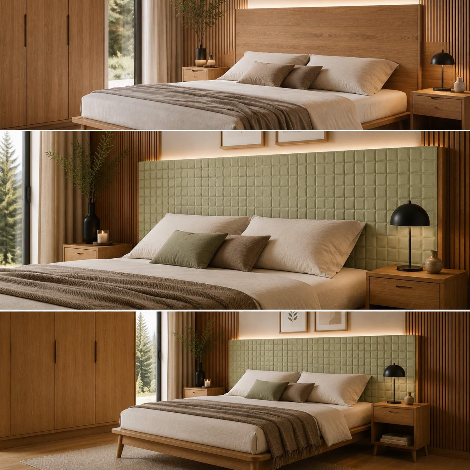 3D Wandpaneele Selbstklebend [SAMTOPTIK] – Gepolsterte Wandverkleidung zum Kleben – Moderne Wandgestaltung für Wohnzimmer, Schlafzimmer, Büro & Gastronomie – 69 x 277 cm Quadrat-Steppung, Grün