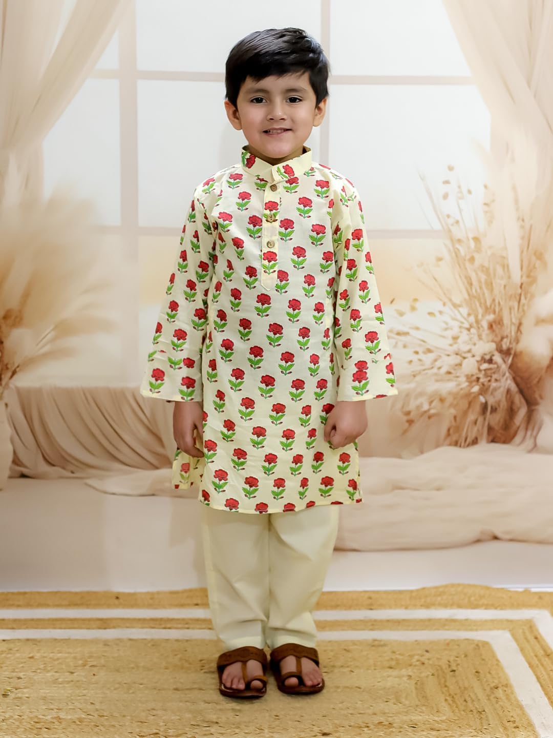BownBee Pure Cotton Full Sleeve Kurta Pajama with Jacket for Boys