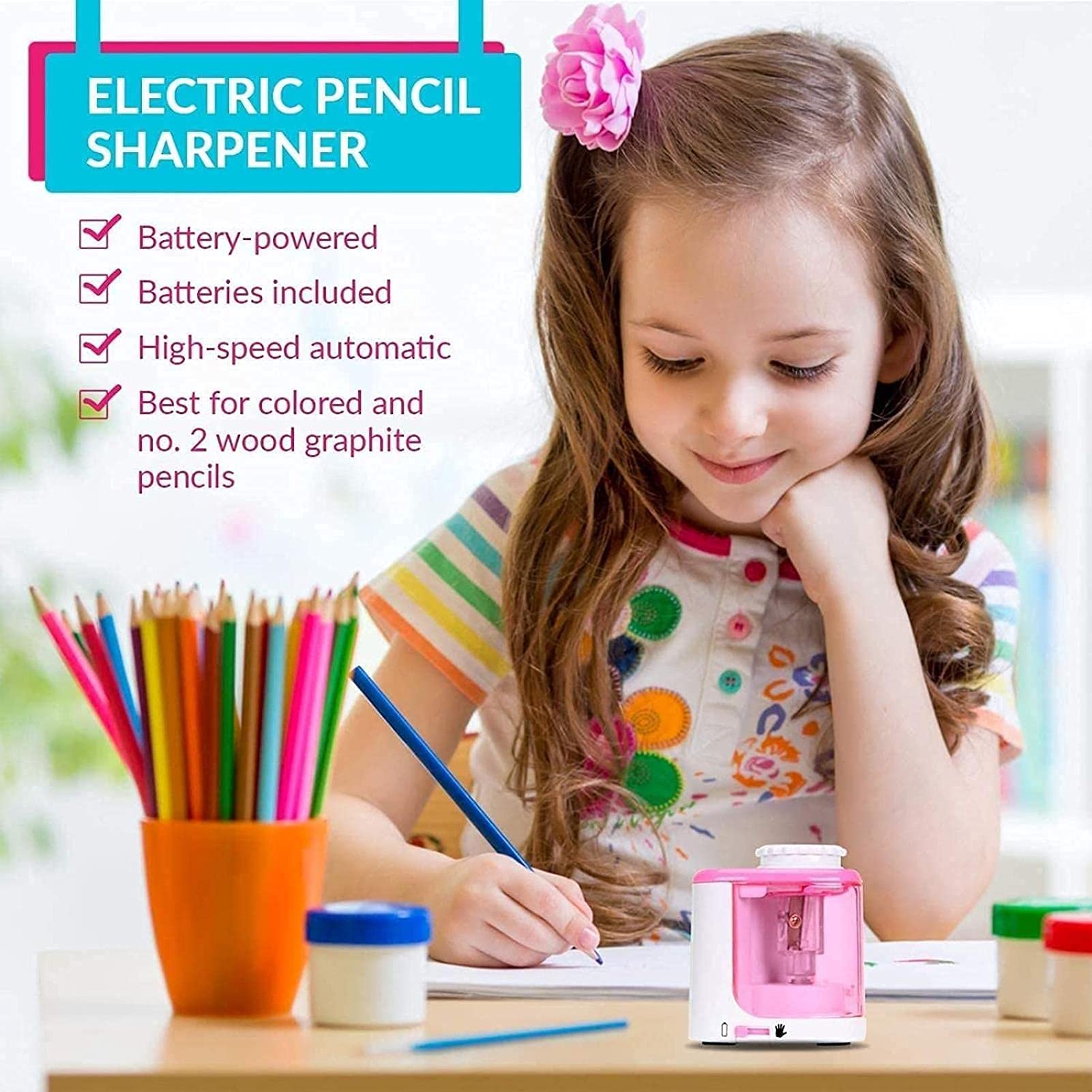 Taille-Crayon Automatique en Plastique, Taille-Crayon électrique de Couleur, alimenté par Batterie, pour la Maison, Le Bureau, l'école, la Salle de Classe, Les Adultes et Les Enfants