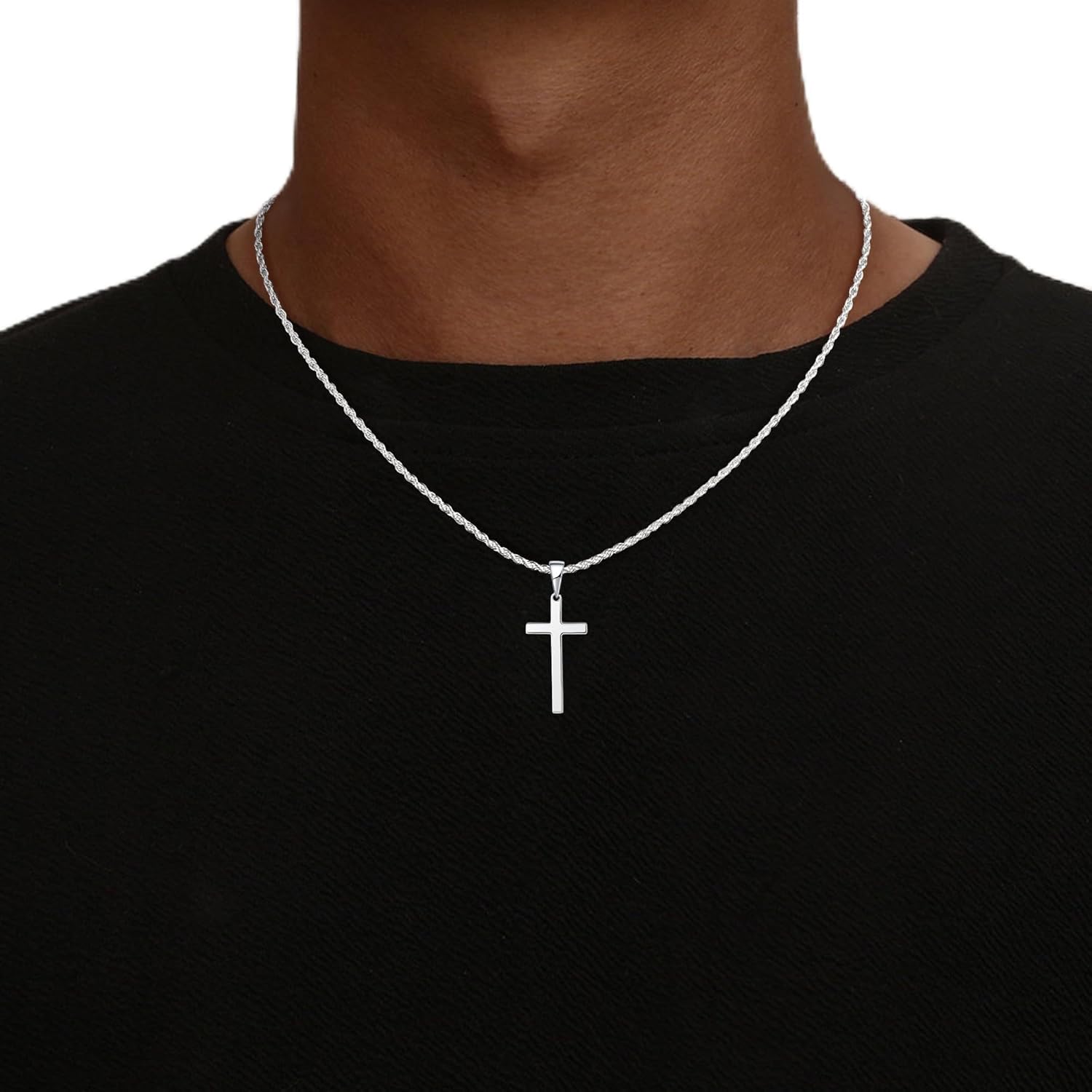 925 Sterling Silver Cross Necklace, 2.5MM Rope Chain Cross Pendant Necklace for Women Christian Gifts for Boyfriend Father Husband