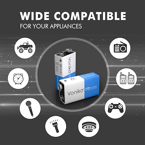 Miniatura 5 de Voniko Baterías de 9 V - Batería alcalina de 9 V paquete de 48 - Ultra larga duración con una vida útil de 7 años