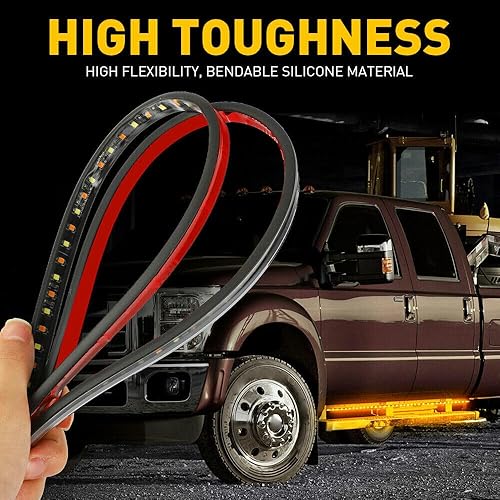 Miniatura 5 de Tira de luz LED para estribo de camión de 60 pulgadas, señal de giro ámbar secuencial DRL y luz blanca de cortesía, 288 LED, impermeable, flexible,