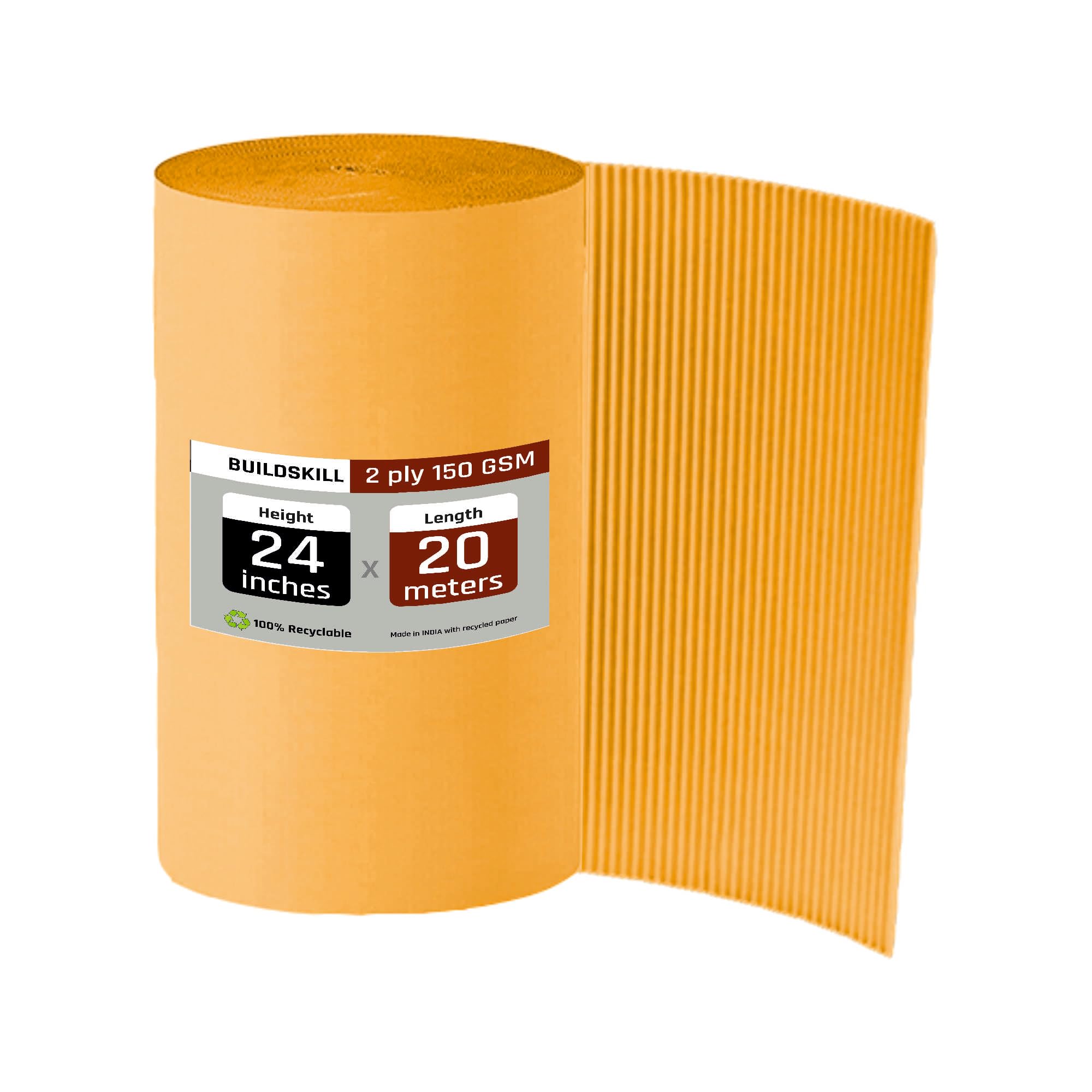 Buildskill Packing Material, Corrugated Roll, Brown Paper 2Ply 24"x20 meter, 150x100 GSM - Perfect Cardboard Sheets for Craft, Packaging Materials, Packing Paper, Cardboard Sheets, Home & Office Use
