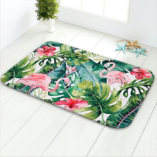 LIVILAN Alfombra de baño verde, alfombra de baño de hojas, alfombra de baño tropical, alfombra de baño tropical, alfombra de baño de flamenco, 16 x disponible en Yaxa Peru