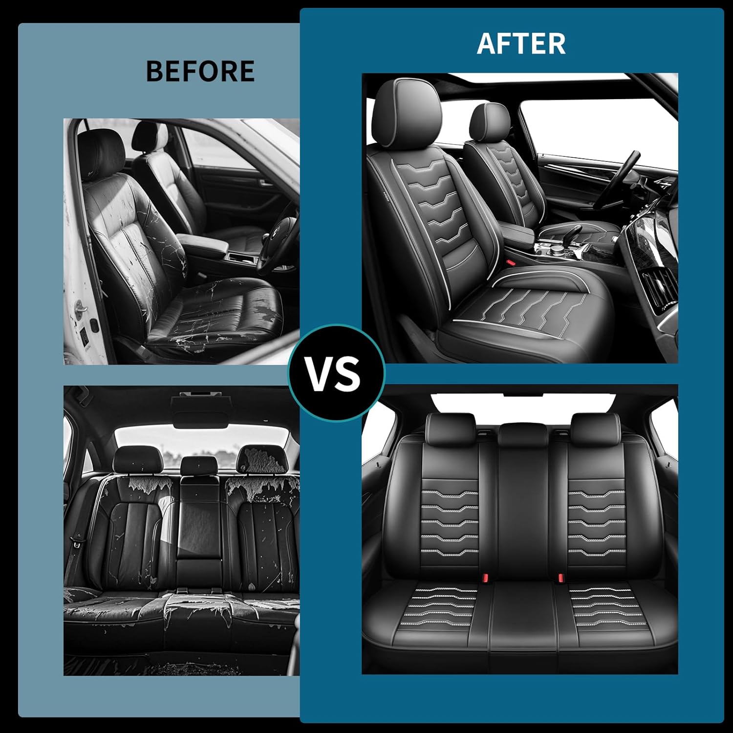 Fit Trax Car Seat Covers for Chevrolet/Chevy Trax 2015-2025 2026. Premium Leather, Waterproof， Breathable, Scratch-Resistant & All-Weather Seat Cushion Protector (Full Set,White Line Black)