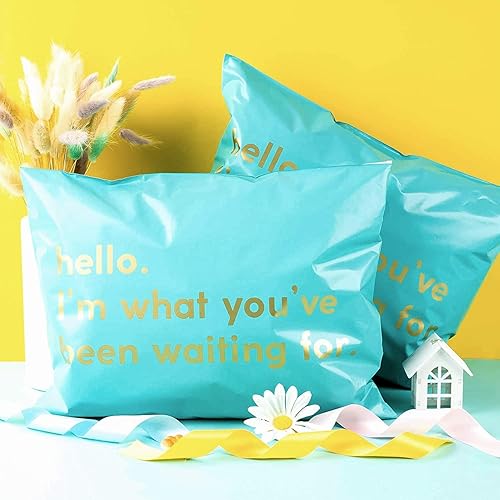 Vista 5 de Bolsa de envío RUSPEPA de polietileno con autoadhesivo, diseño con texto empresarial impreso, de 2.3 mil, sobres de correo con autoadhesivo Menta