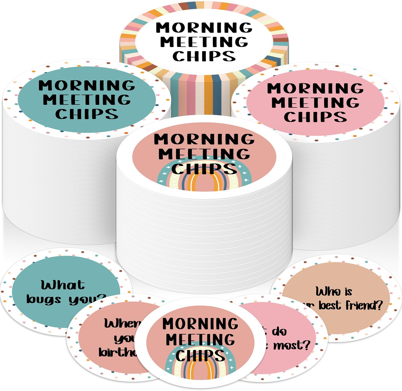 Justforjoyful 100Pcs Morning Meeting Chips Classroom Questions Ideas Cards for Students Conversation Starter Cards Morning Meeting Classroom Set for