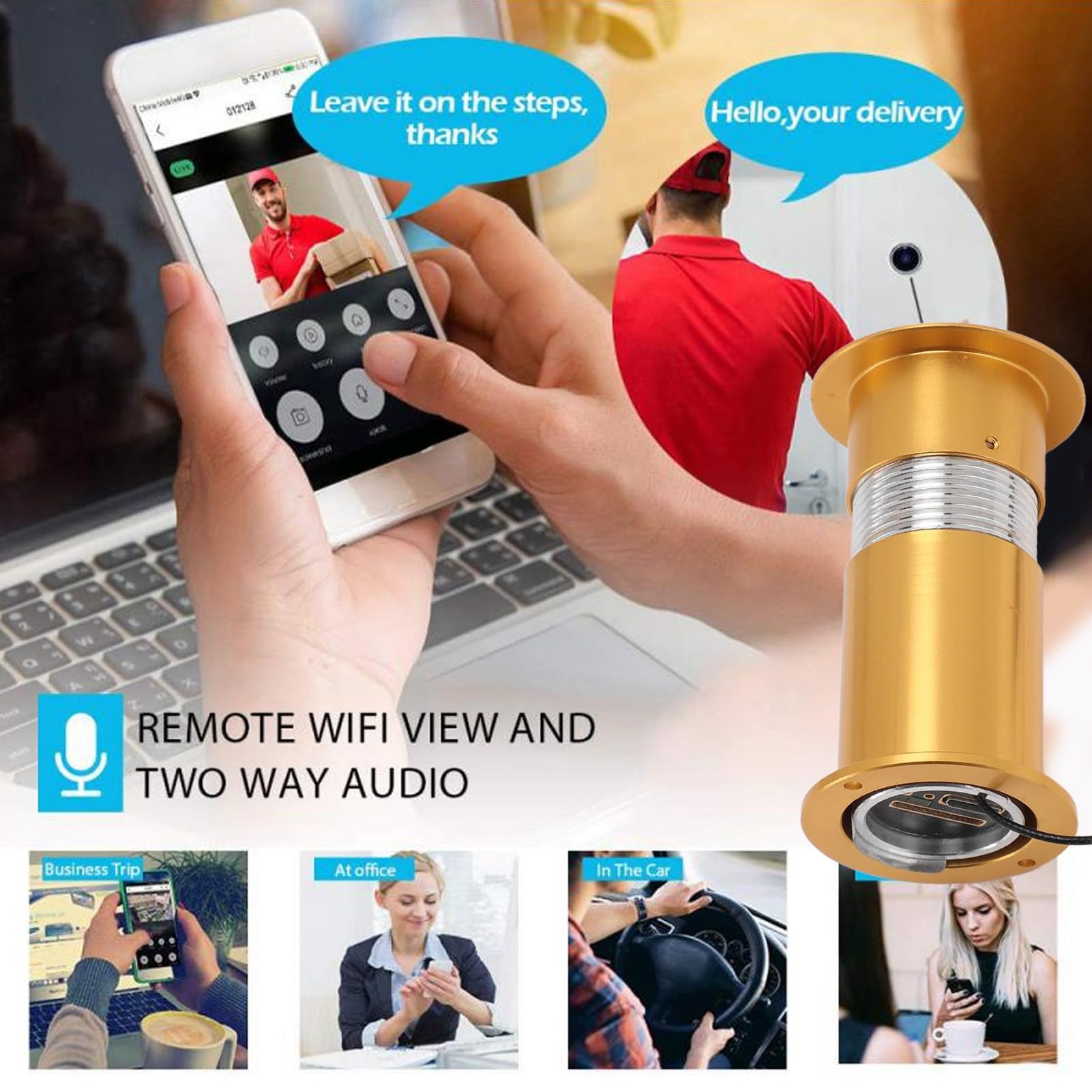 Spioncino WiFi Telecamera HD 1080P, Foro per Occhi per Porta, Telecamera con APP di Controllo e Conversazione Bidirezionale, Rilevamento del Movimento