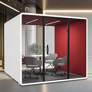 Office Sound Booth with Audio Privacy - Soundproof Booth Includes Unique Door Handle,Soundproof Room Include Socket,Fans,Red Interior and White Exterior for Negotiation Room (102.36IN)