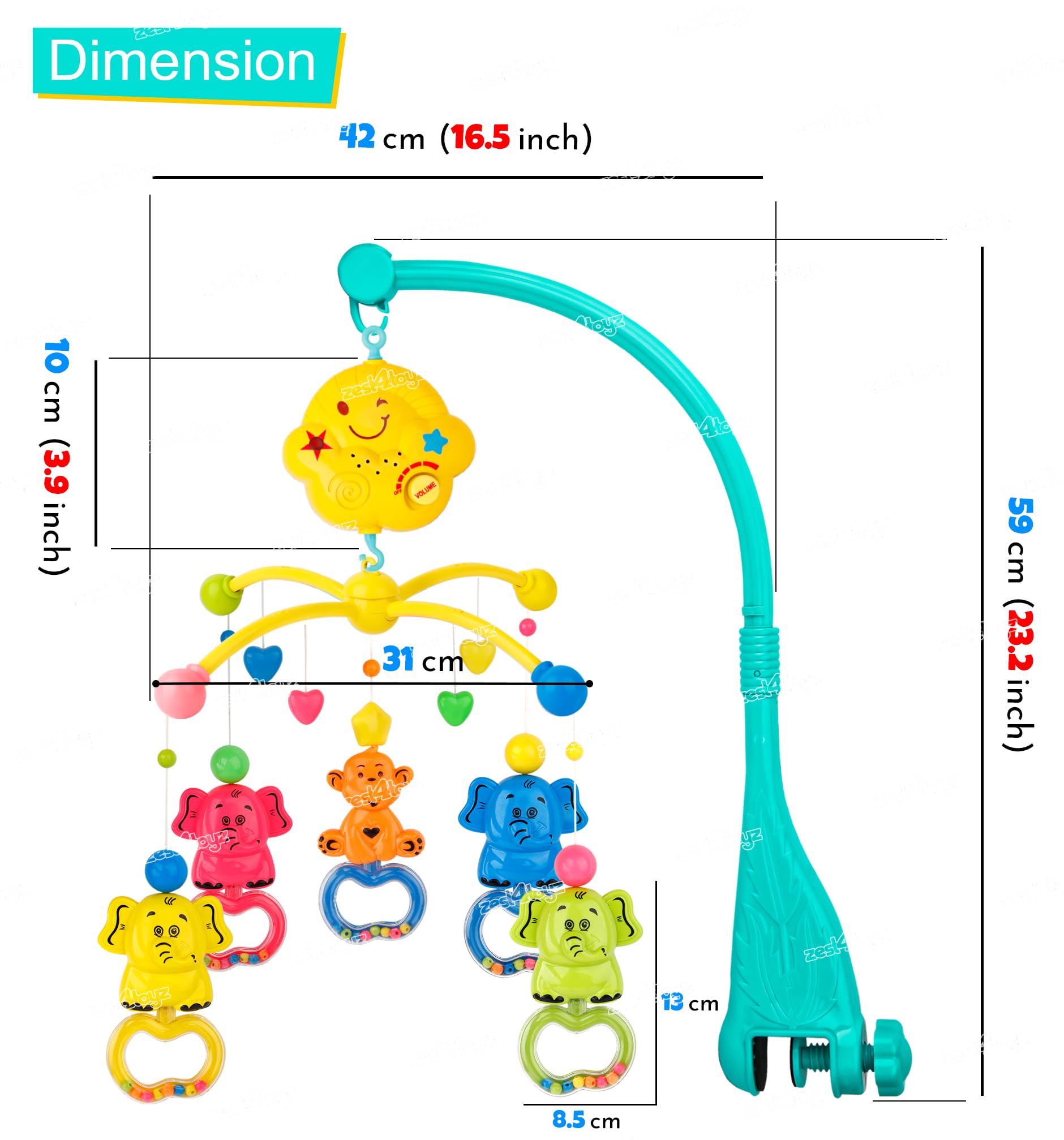 Zest 4 Toyz Musical Animal Cot Mobile Rotating Bell Hanging Toys Cot Musical & Light Rattle for Kids Cot Mobile for Cradle for Baby Jhoomer for Kids Bed - Image 3 thumbnail