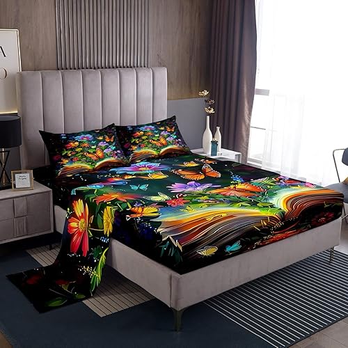 Vista 15 de Manfei Jungle Mushroom Bed Sheet Set for Kids Boys Teens Adults Adults,Fern Plants Botanical Fitted Sheet King,Natural Wild Fungus Bedding Sheet Set