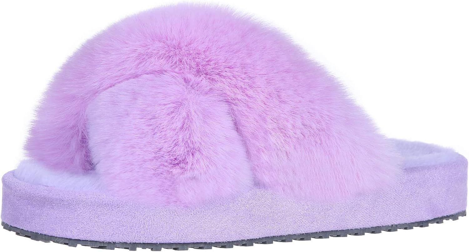 Girl's Soft Plush Lightweight House Slippers Non Slip Cross Band Slip on Open Toe Cozy Indoor Outdoor Slippers - Image 5