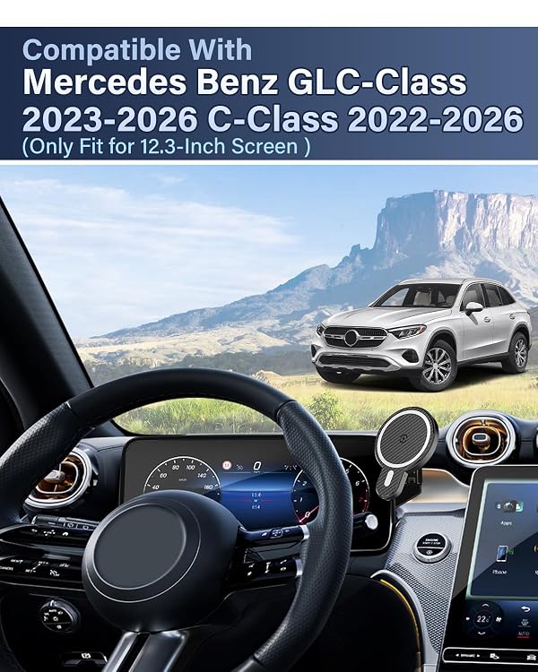 PZK Car Phone Holder for 2023-2025 2026 Mercedes Benz GLC / 2022-2025 2026 C-Class Accessories 12.3-Inch Fixed Clip, Car Phone Mount Magnetic 15W Fast Wireless Charger Automobile Cradles 360° Rotation by PZK - Used condition - Image 2