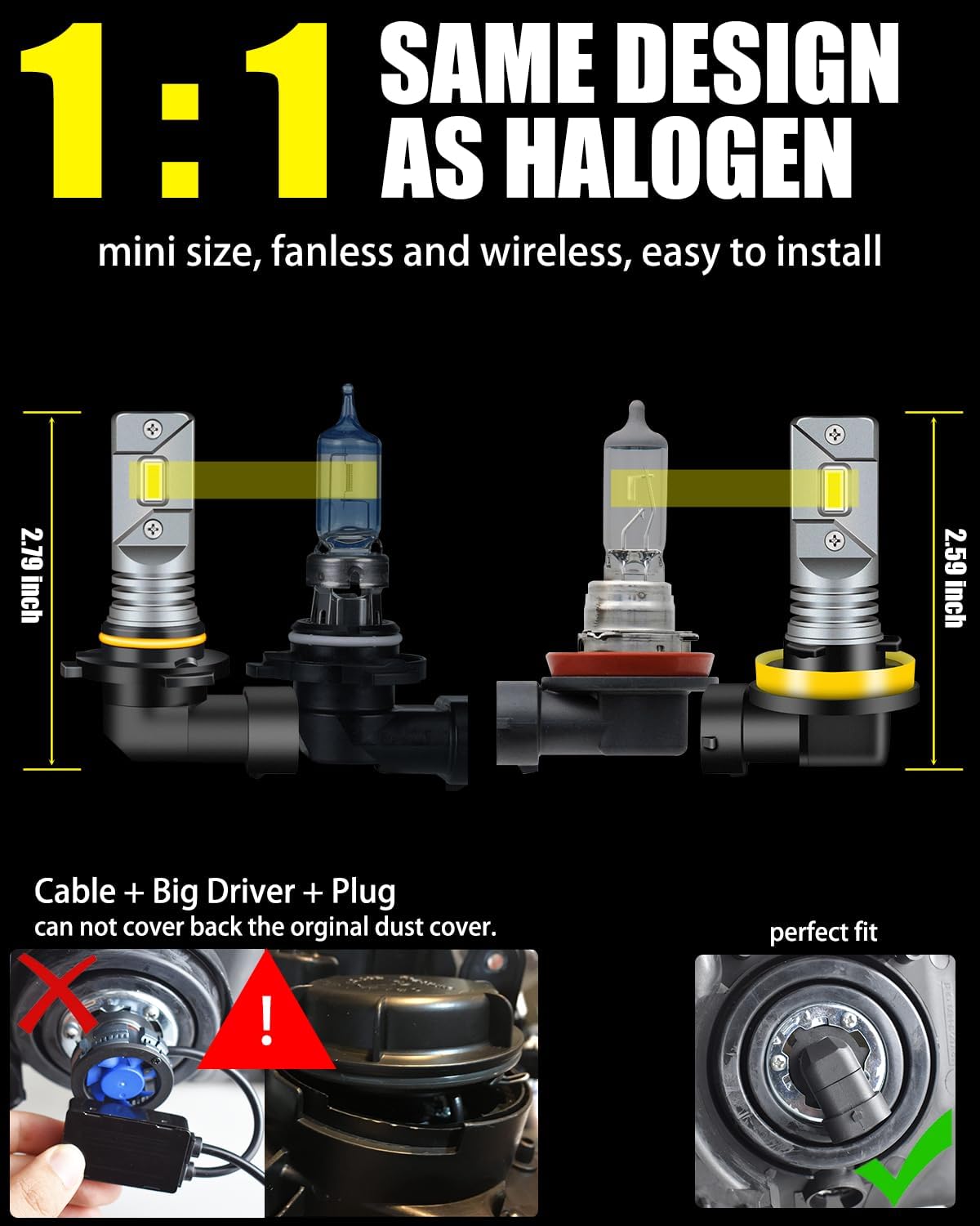 Dodge RAM 1500 2500 3500 High Low Beam Light Bulbs 2009 2010 2011 2012 2013 2014 2015 2016 2017 2018 2019 2020 2021 2022 2023, 6000K White Super Bright, Plug n Play, Pack of 4