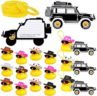 Wettarn 40 Sets Ducked Tag Bulk Duck Duck Tags Ducking Cards to Attach to Rubber Ducks Cowboy Rubber Duck with Hat Sunglasses for Vehicle Party