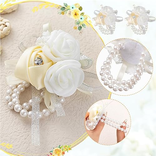 Miniatura 3 de Zeyune 18 ramilletes de muñeca para baile de graduación, boda, ramillete de rosa artificial, flor de mano para madre de novia y novio, novia, dama