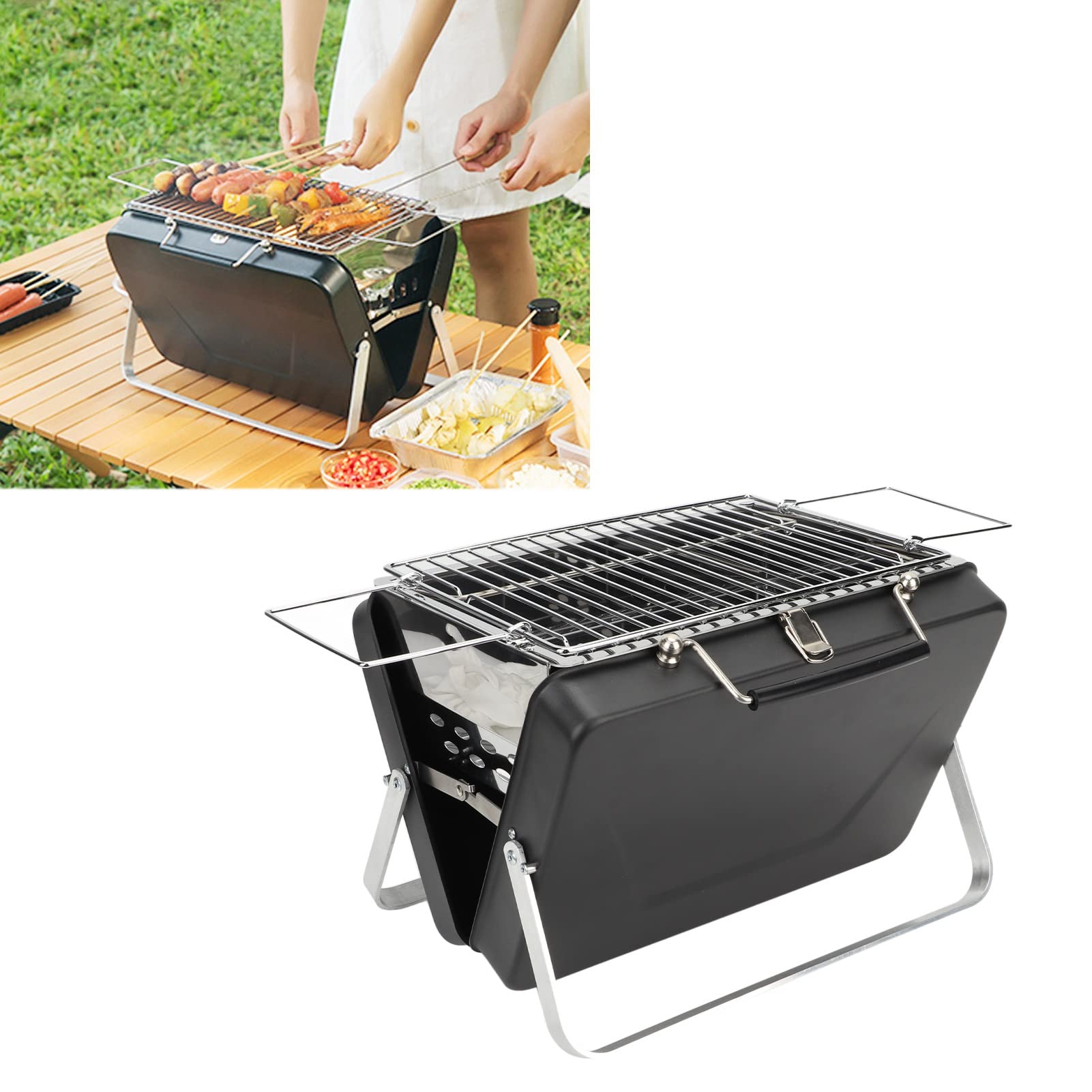 Składany Grill, łatwa Konfiguracja Przenośny Grill Węglowy ze Stali Nierdzewnej 410 na Piknik w Ogrodzie (Czarny)