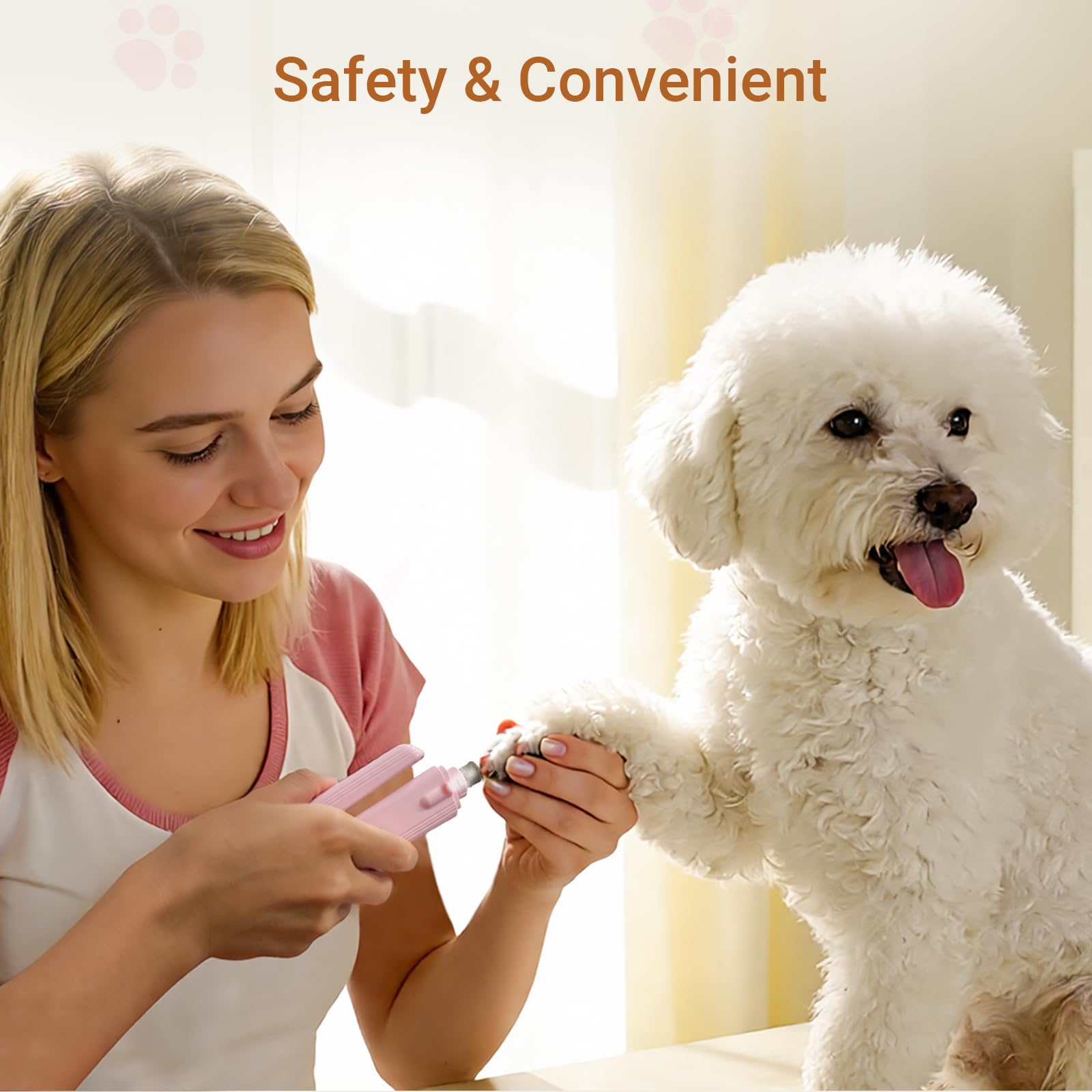 2 in 1 Dog & Cat Nail Clippers Grinder with Lights, Quick Sensor Safety Guard & Ultra-Quiet USB Rechargeable Cat & Dog Nail Trimmers for Small Medium Large Pets Nail Grinder with 2 bells(Pink) - image 7