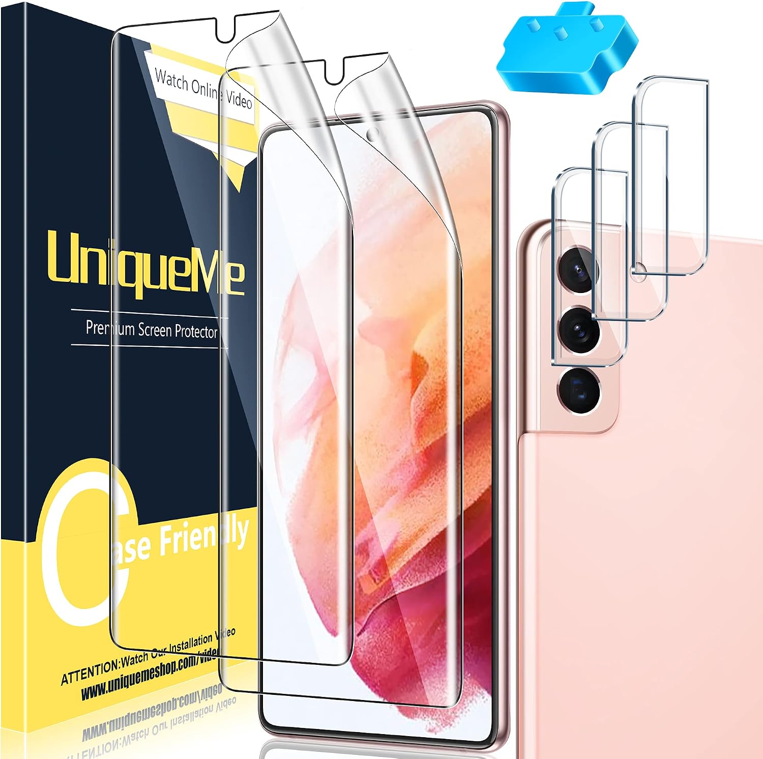 [ 2+3 Pack ] UniqueMe Compatible with Samsung Galaxy S21 5G - 6.2 inch Soft TPU Screen Protector + Camera Lens Protector Tempered Glass with Installation Tool【Not for Samsung S21/S21 Ultra】