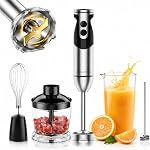 MEGAWISE 5-in-1 Immersion Blender, Hand Blender and Immersion Mixer, 12-Speed Handheld Corded Stick Mixer for Kitchen, Stainless Steel Blades, 500ml Chopper, 600ml Beaker, Whisk and Milk Frother