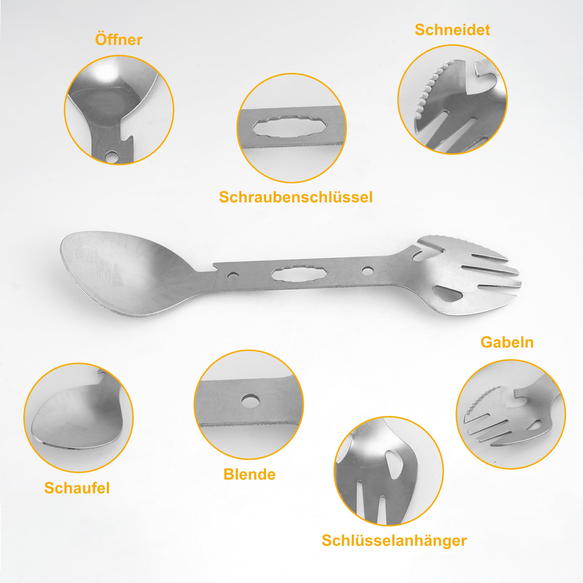 7-in-1 Campingbesteck-Set Aus Edelstahl – 2 Stück Klappbar Mit Gürteltasche, Für Outdoor & Reisen