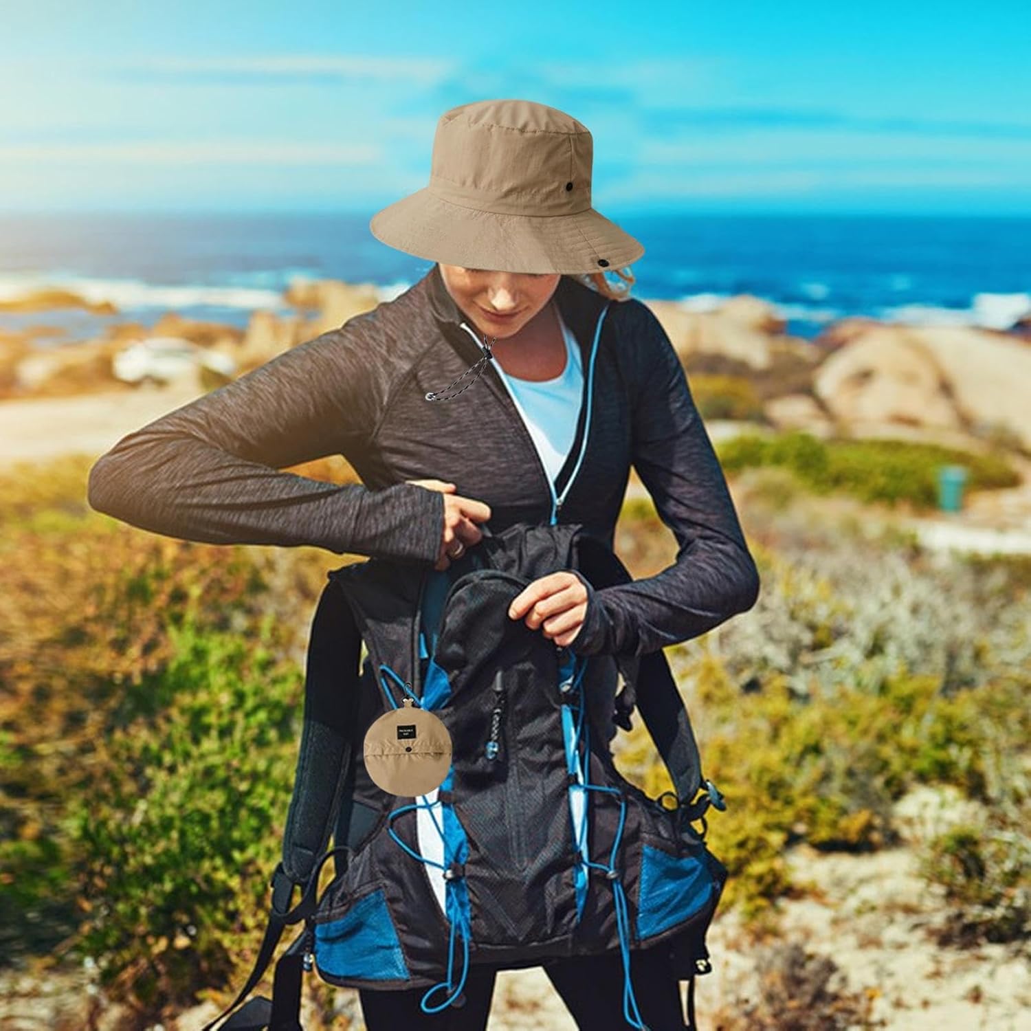 Bucket Hat - Women Bucket Hats for Hot Days - Windproof Hot Weather Headwear with Strap for Hiking Backpacking Commuting Picnic Fishing Camping Dating