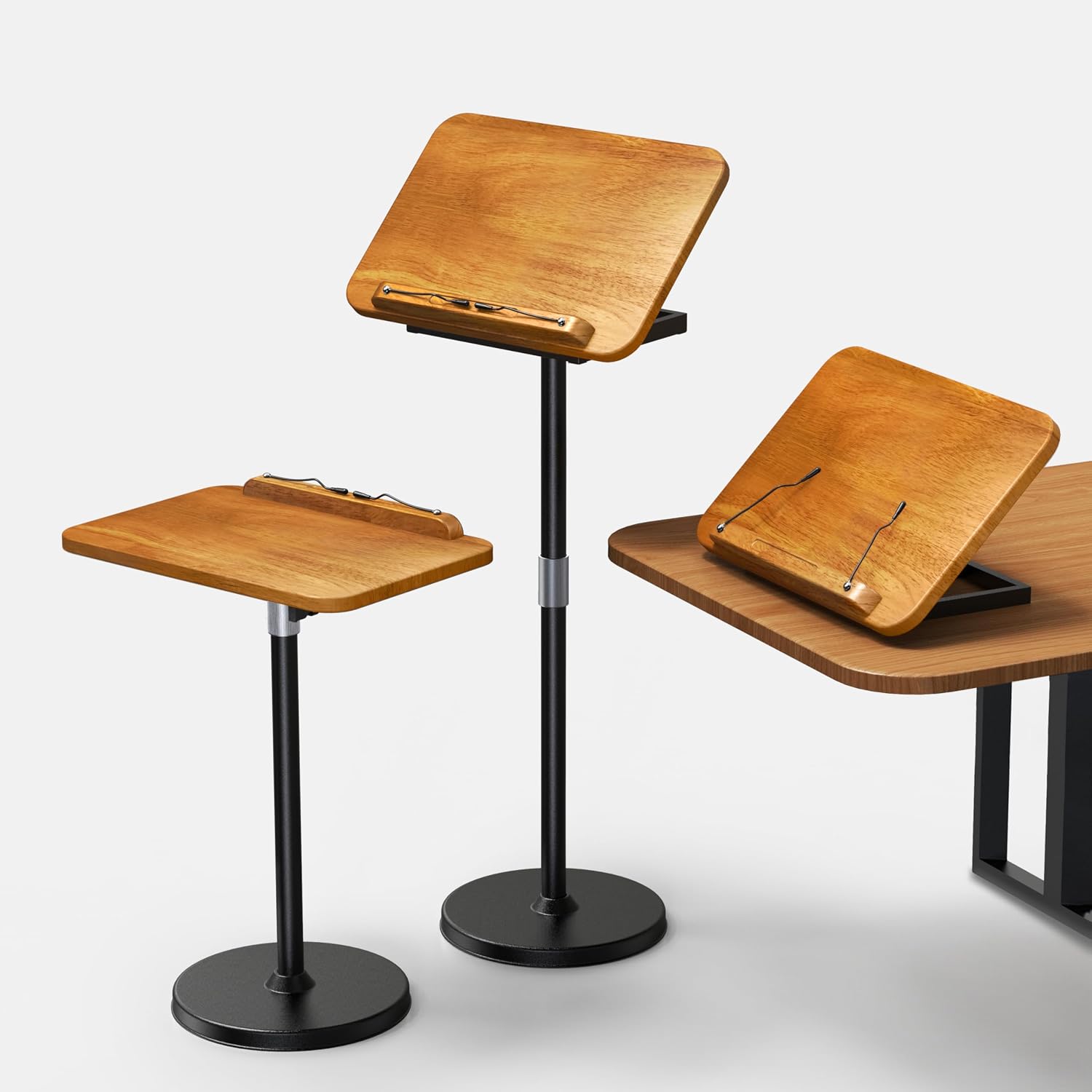 2-in-1 Floor & Desktop Book Stand with Large 16.5"x11.8" Solid Wood Panel