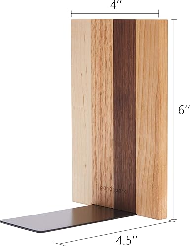 Miniatura 2 de Pandapark Sujetalibros decorativos de madera, sujetalibros antideslizante para estantes, sujetalibros resistentes, soporte para libros y CD, 1 par