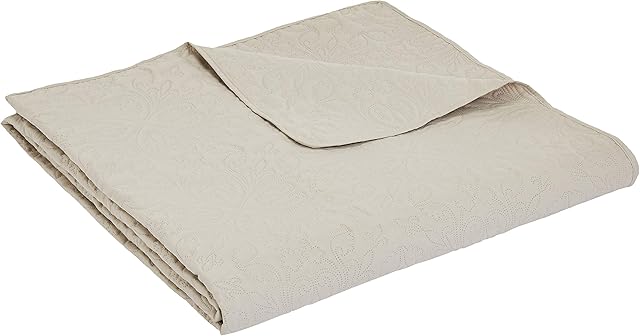 Amazon Basics Oversized Embossed Coverlet, Beige Floral, 220 x 240 cm