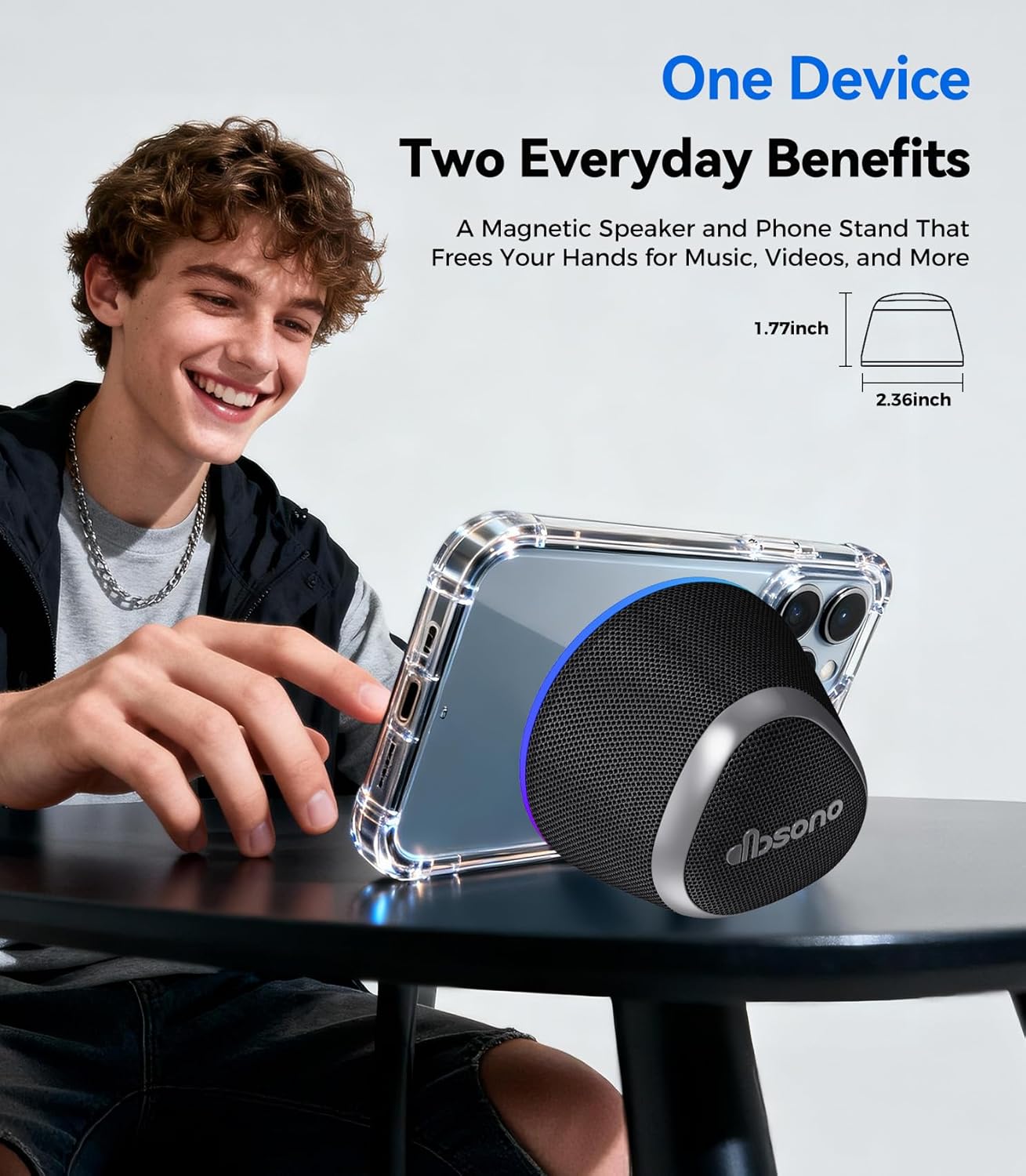Portable Speaker Phone Stand Gifts:Birthday Graduation Mini Gifts for Him Her, 2 in 1 Magnetic Bluetooth Speakers, Loud Sound IPX5 Waterproof, 9 Light Modes, TWS, Home/Office/Travel Essentials-Black