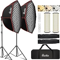 SHIRTAL 37" Octagon Softbox Lighting Kit with Honeycomb Grid, 110W Dimmable LED 2700K-6500K 11000Lux, Remote Control for Photography & Video
