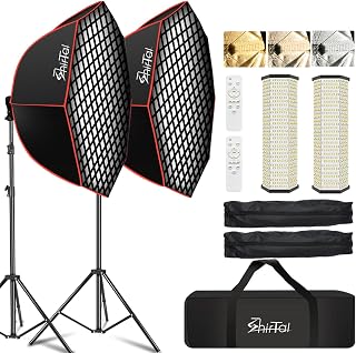SHIRTAL 37" Octagon Softbox Lighting Kit with Honeycomb Grid, 110W Dimmable LED 2700K-6500K 11000Lux, Remote Control for Photography & Video