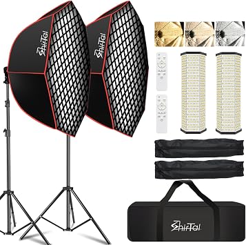 Softbox Photography Lighting Kit,37" Octange Softbox Lighting Kit with Honeycomb Grid 110W 2700K-6500K 11000Lux Dimmable LED Prismatic Lamp and Remote Control, Lighting for Video Recording