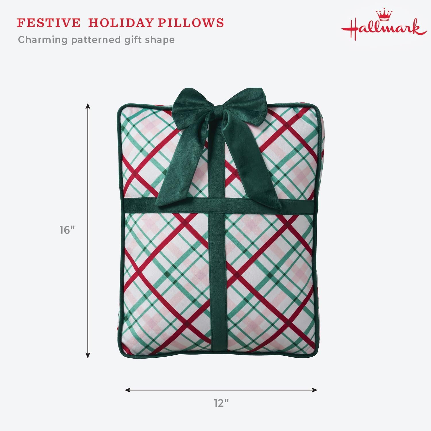 Hallmark - Decorative Throw Pillow for Couch or Bed, Holiday Home Décor, 12.5" x 13", (Gift Plaid, Multi)