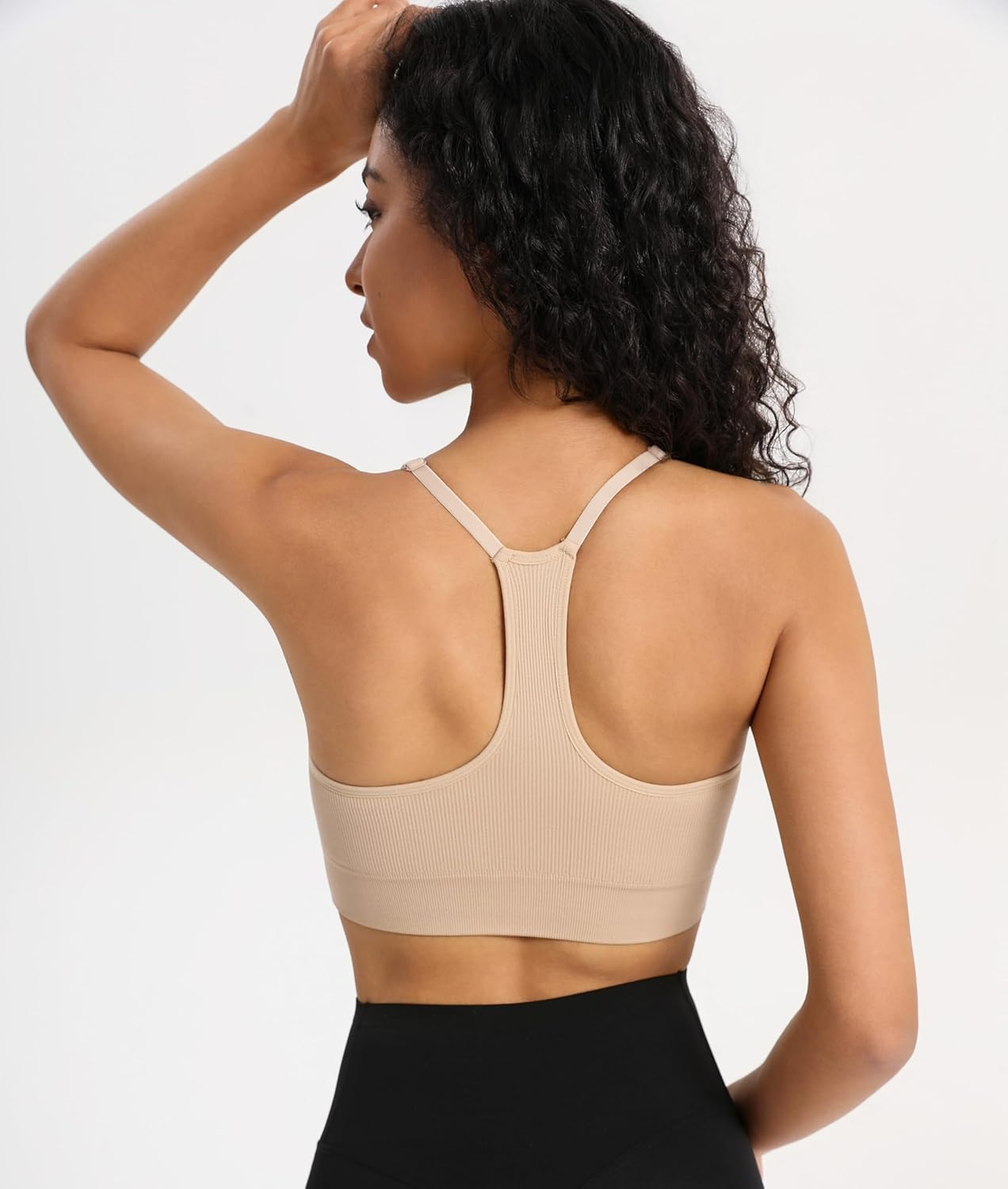 INIBUD Sports Bra for Women Halter V-Neck Racerback Minimizer Padded Bralettes Longline Crop Tops Seamless Workout - Image 2