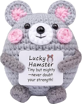 Positive Crochet Hamster Doll Gifts, Handmade Mini Hamster Toys with Card, Mothers Fathers Day, Christmas, Valentines Day, Birthday Present Idea - Knitted Desk Decor
