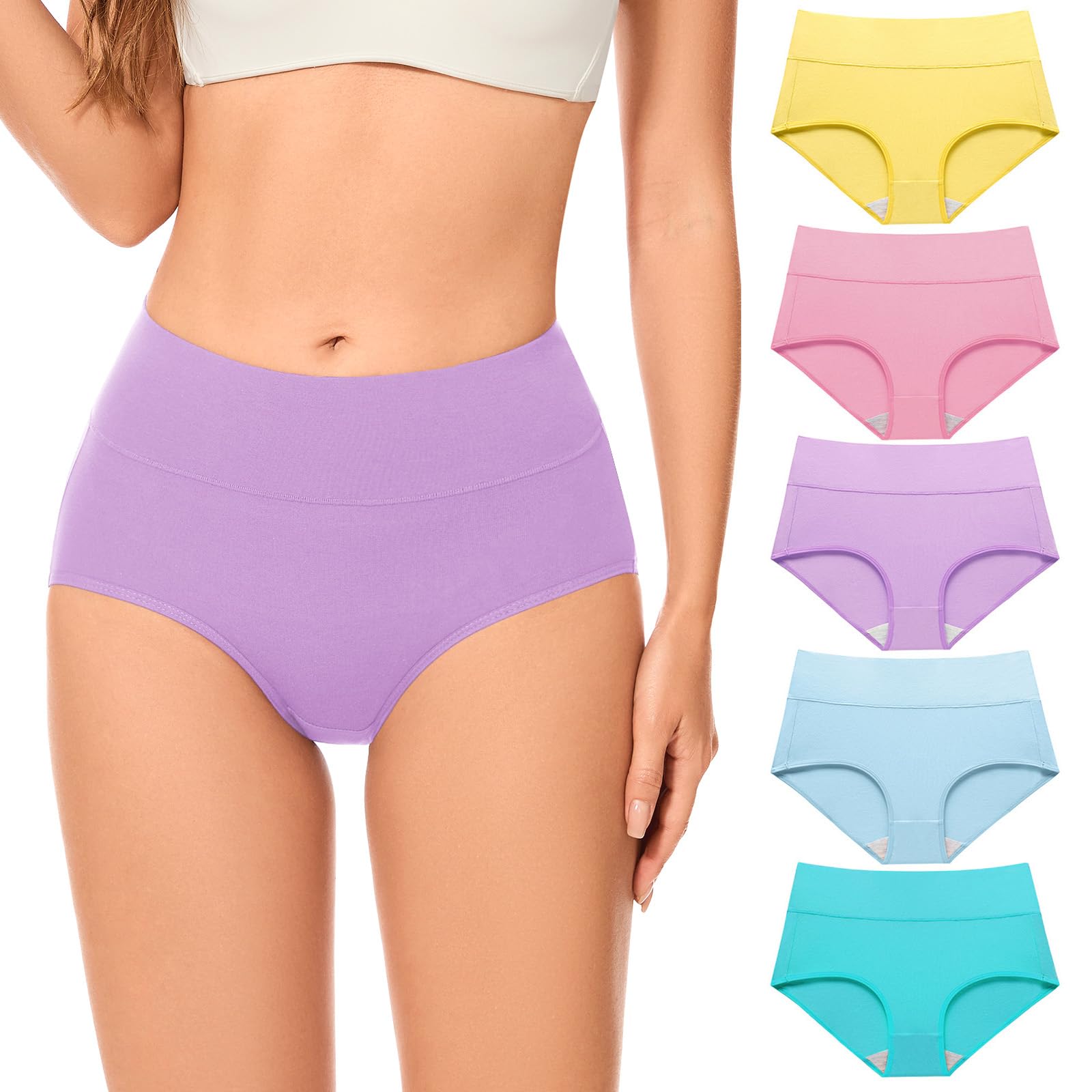 Womens Cotton Underwear High Waisted Briefs Full Coverage Soft Ladies Panties Multipack 5 Pack
