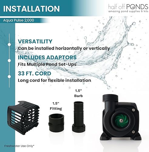Vista 53 de HALF OFF PONDS Aqua Pulse Series - Bombas sumergibles de tracción híbrida de 550 gal/hr a 12,500 gal/hr Cable de 33 pies