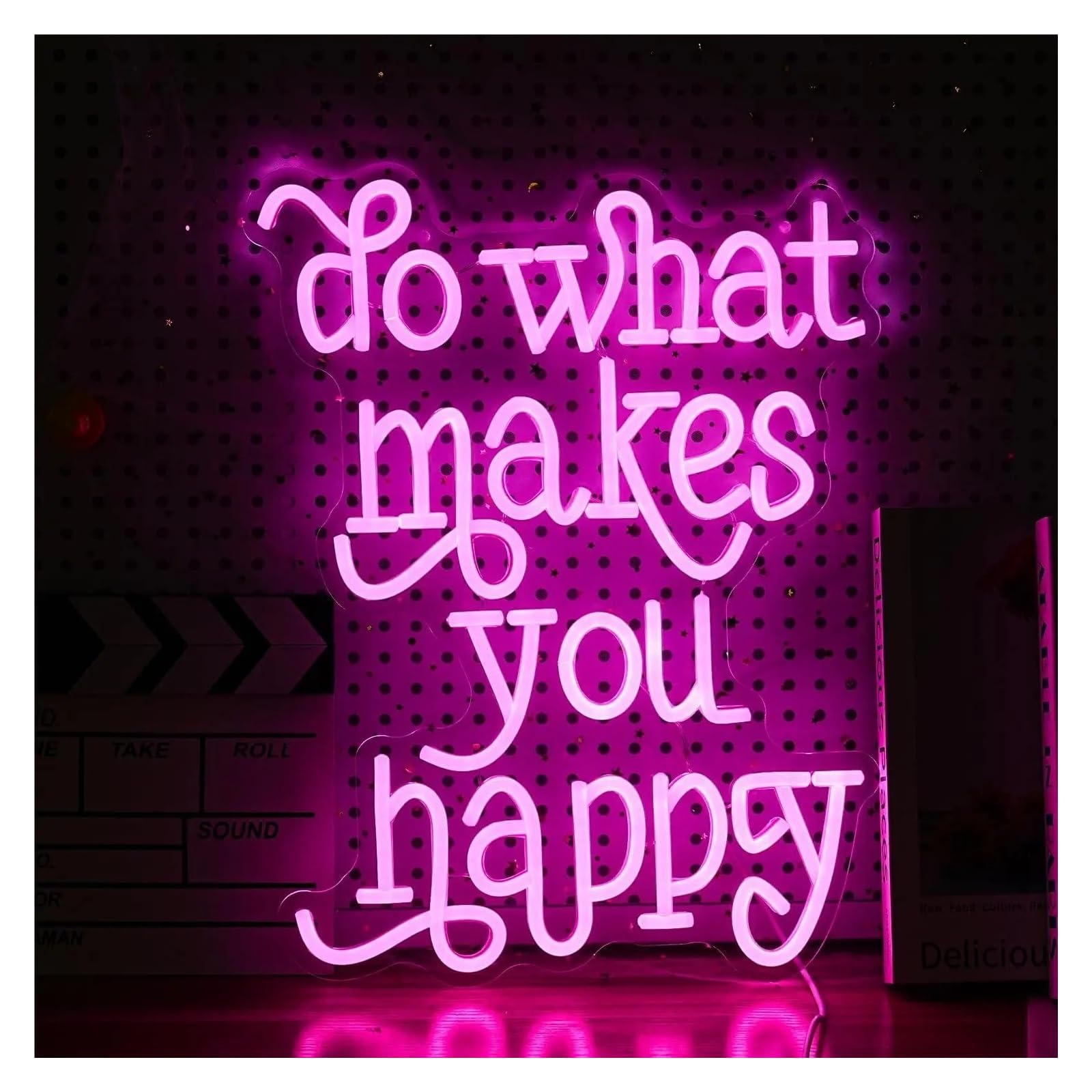 LEMST Signs Lamp Do What Makes You Happy Neon Sign USB Powered Led Light for Bar Gaming Room Party Bedroom Aesthetic Decoration 38X29cm/14.96×11.42in