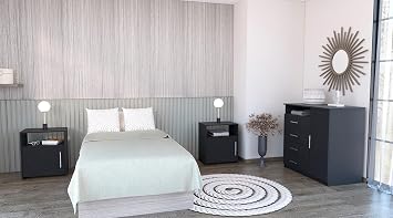 Space Saving 3-Piece Bedroom Set Cabinet with 4 Drawers & 2 Nightstands, Modern Minimalist Furniture for Small Apartments, Easy Assembly, Black