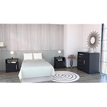 Space Saving 3-Piece Bedroom Set Cabinet with 4 Drawers & 2 Nightstands, Modern Minimalist Furniture for Small Apartments, Easy Assembly, Black