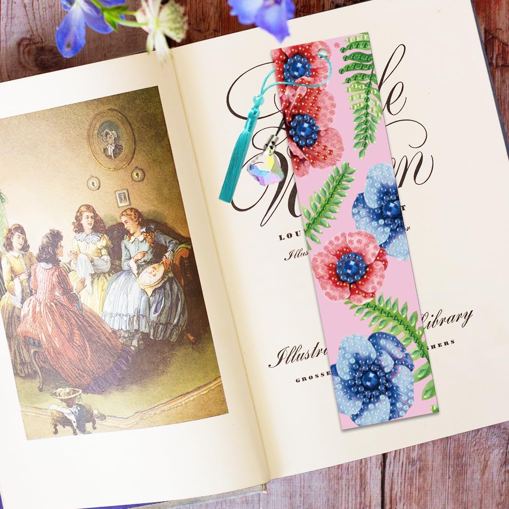 beinkmake 10Pcs Flower 5D Diamond Art Bookmarks Rose Peony Sunflower Diamond DIY Painting Bookmarks Rhinestones Beaded Lily Acrylic Tassel Bookmark for Adult Beginner Crafts