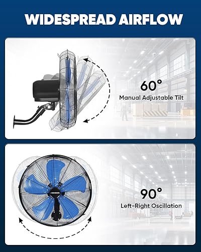 Miniatura 7 de Ventilador de pared de 18 pulgadas para exteriores, ventilador de pared de metal de 4300 CFM, ventilador de pared de alta velocidad de 3 velocidades