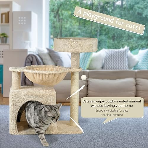Miniatura 2 de Torre de árbol para gatos para interiores, plataforma para gatos de interior, casa de juegos de mascotas de varios niveles, torre de condominio para