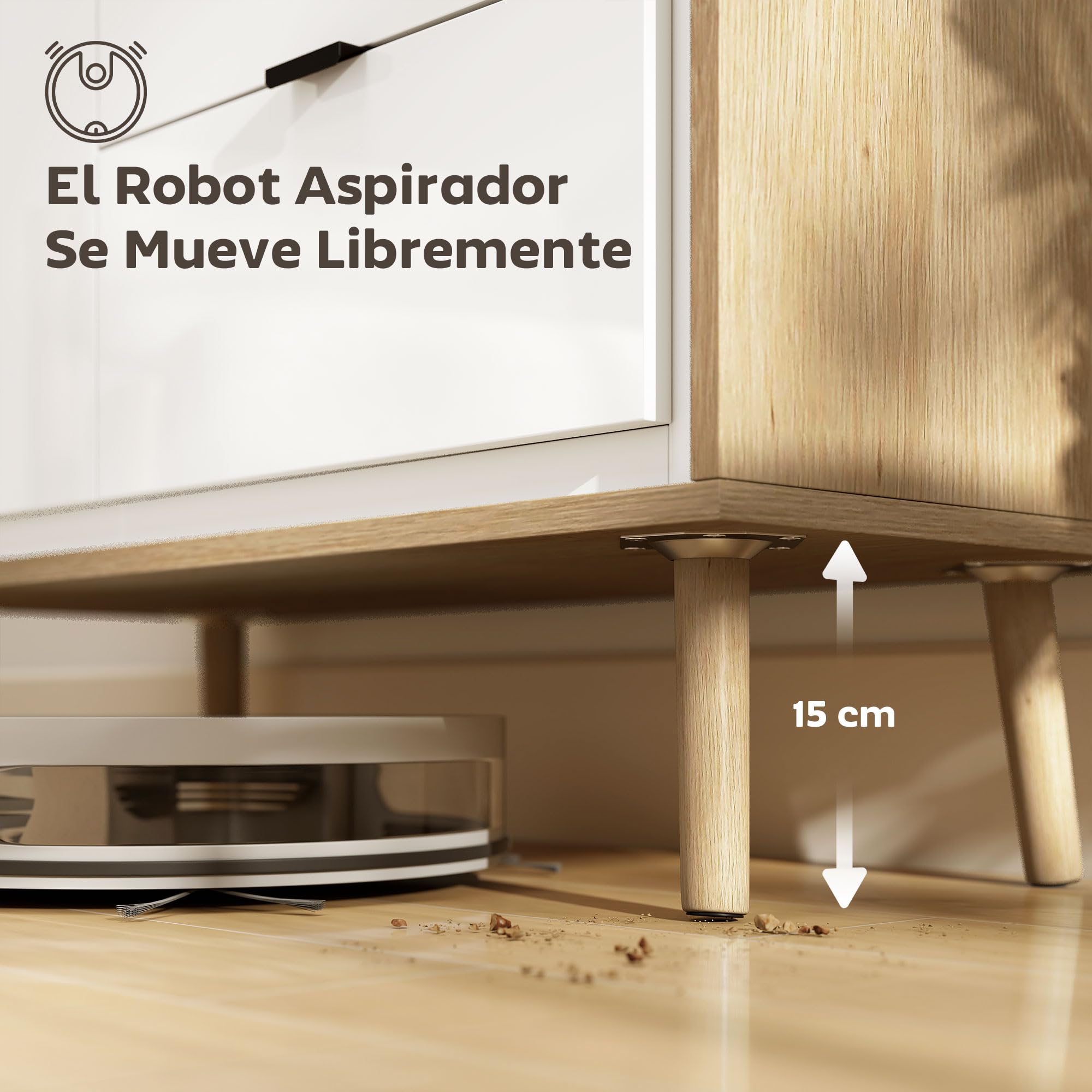 HOMCOM Aparador de 1 Puerta con 3 Cajones 80x35x77 cm Blanco Brillo y Roble | Aparador de Salón Moderno, Estante Ajustable, Patas de Madera, para Cocina, Entrada, Dormitorio