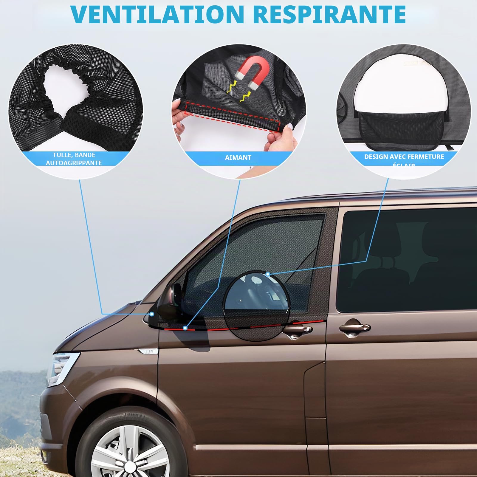ZATOOTO Moustiquaire de Porte Avant pour VW T5 T6, Moustiquaire Fenetre Voiture, Protection Contre Les Moustiques, Respirante pour Camping