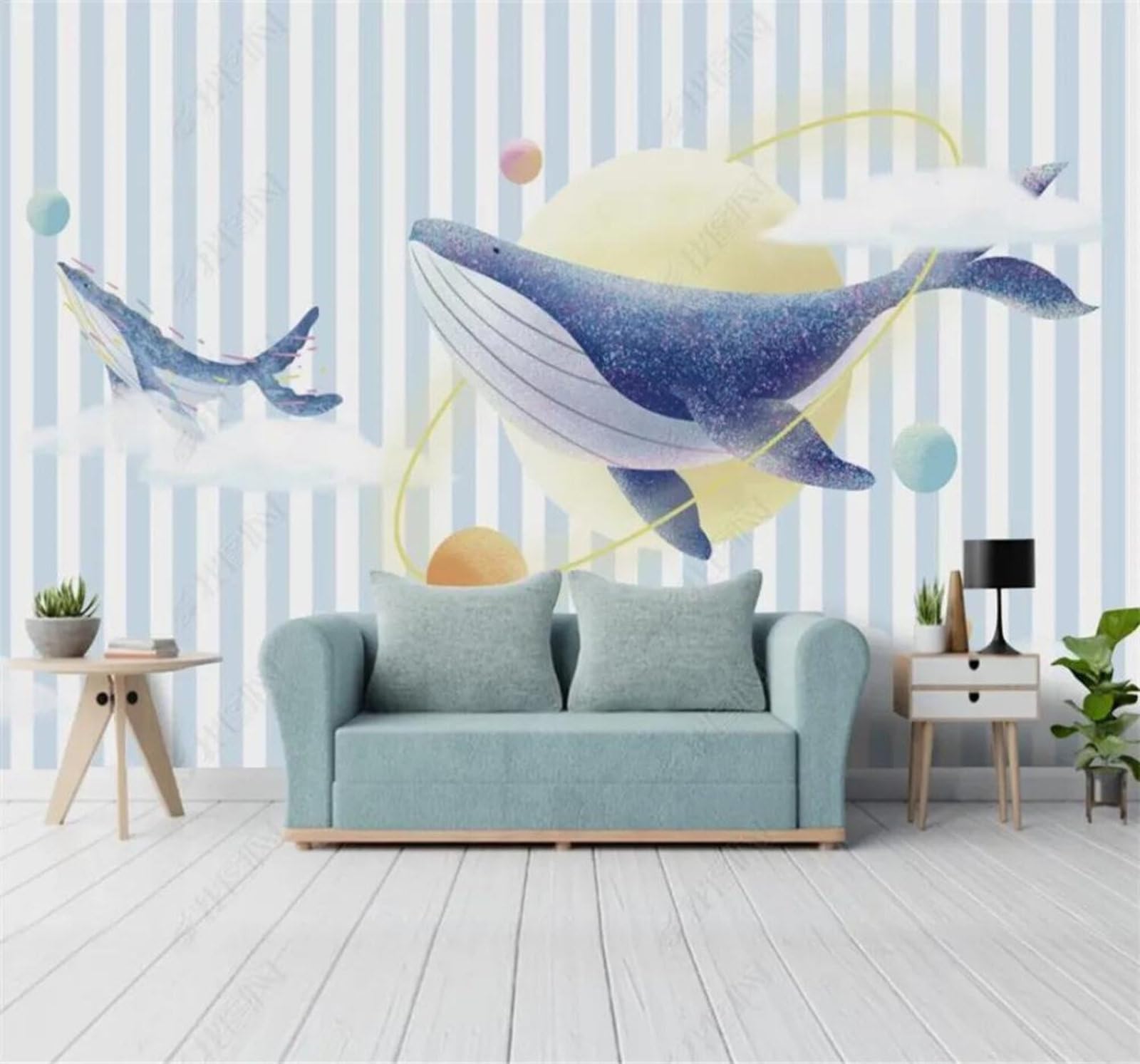 Tzxztt 150Cm×105Cm(B×H) Minimalist Fresh Cartoon Whale Cloud Modern 3D Wallpaper Premium Textured Silk Neutral Tones Material Ideal For Living Room Bedroom-150Cm×105Cm