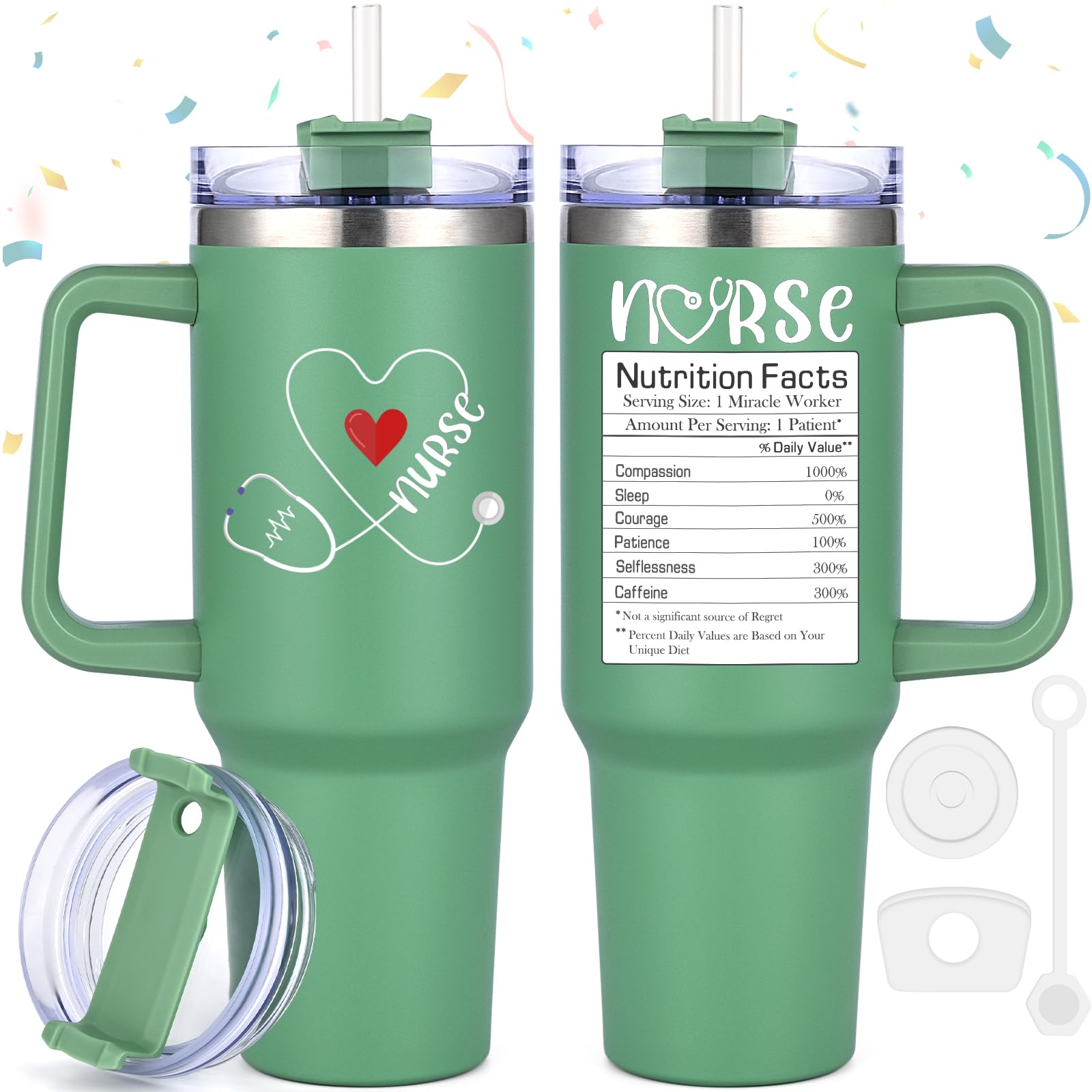 Nurse Gifts, 40 Oz Tumbler Best Nurses Week Gifts 2024 for Women, Cute Nurse Appreciation Gifts for Female, RN School Nurse Gifts for Nurses Week Graduation Retirement(Green)