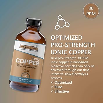 Ionic Copper Drops 30 PPM (16oz) Premium Bioavailable Liquid Copper Supplement for General Wellness & Trace Mineral Support Amber Glass Bottle